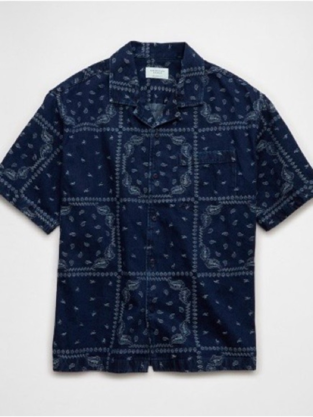 American Eagle Outfitters Dark Ink Short Sleeve Button Down Shirt